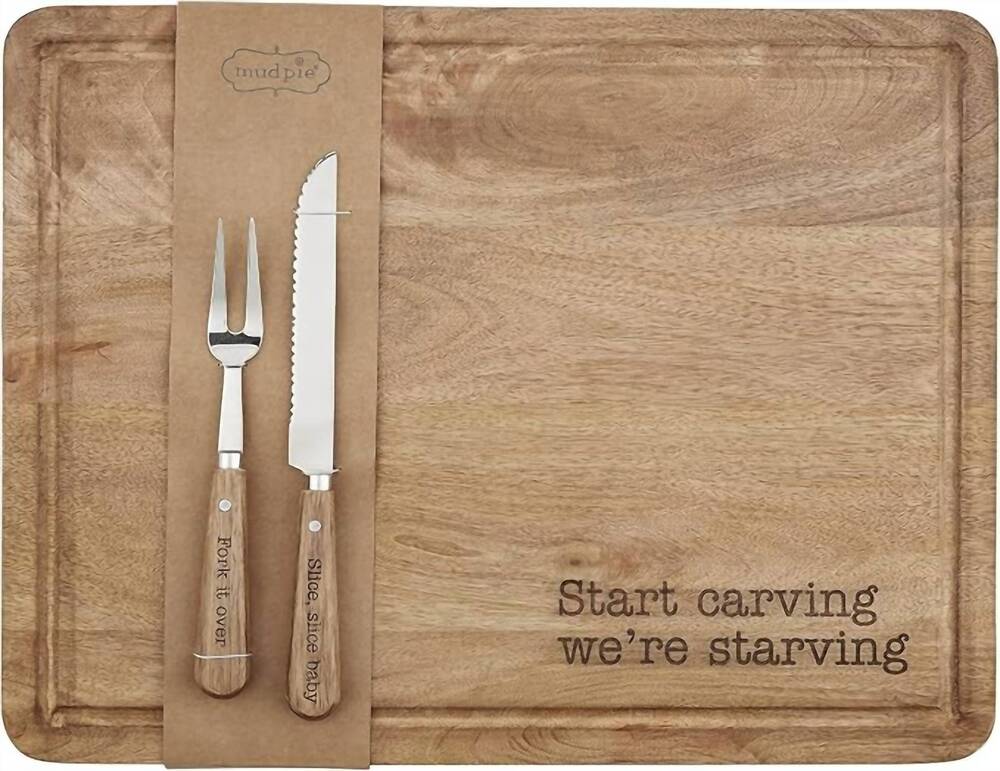 NEW MUDPIE carving board 3-piece set in brown
